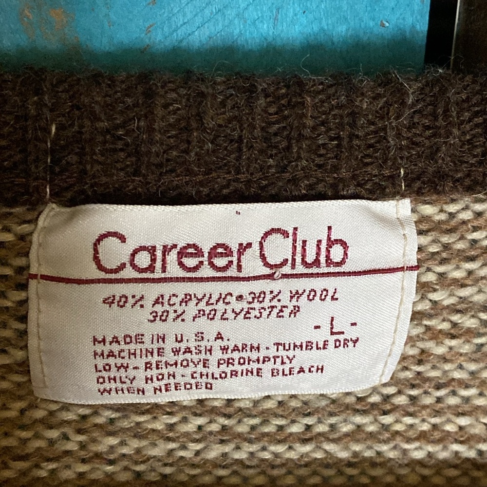 Vintage Career Club v neck sweater size Large tan and brown shades made in USA - Picture 2 of 5